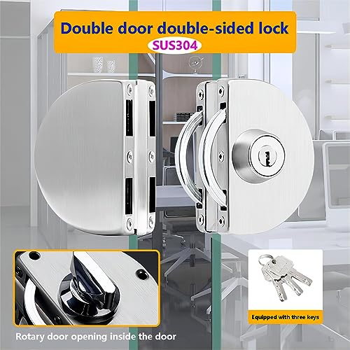 Roestvrij stalen glazen deur slot dubbel glazen deur slot schuifdeur glazen deur met 3 koperen sleutels voor winkel en kantoor, kan worden vergrendeld binnen 3
