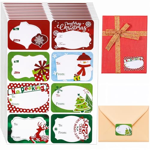 96Pcs Kerst Tags, Kerstmis Stickers Labels Kerstmis naar Van Kerstmis Sticker Naam Tags Schrijf op labels Kerstmis Tags Sticker Holiday Present Labels