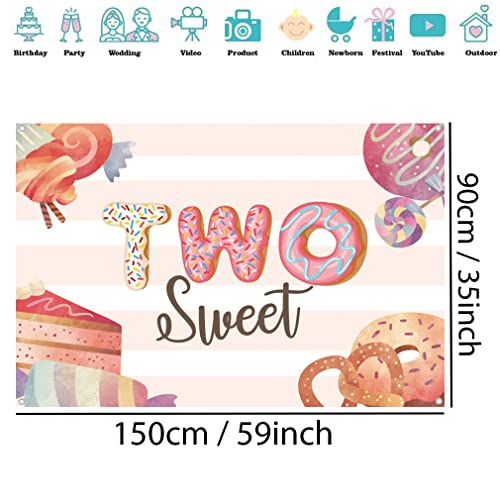 2nd Birthday Decorations for Girl, Two Sweet Donut Thema, 2nd Birthday Achtergrond, Foto Achtergrond, 2 Year Old Party Supplies, Fabric Sign Poster, Banner Welkom Teken, 150cmx90cm