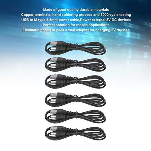 6Pcs 5V DC Connector, USB naar DC Power Cable 5.5x2.1mm Opladen Barrel Jack Black 4