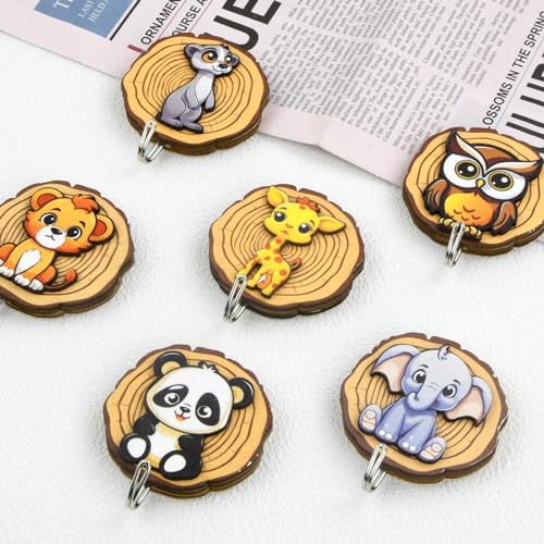 Pack van 6 kinderkamer kleren haken self-Adhesive houten handdoek houder dierlijke vorm muur haken zonder boren voor rugzakken, sleutels, hoeden, jasjes, gebruikt 4