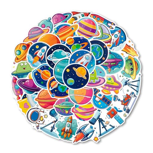 50 stuks Astronaut Space Stickers, Caricature Planet Stickers, Waterproof DIY Stickers voor kinderen