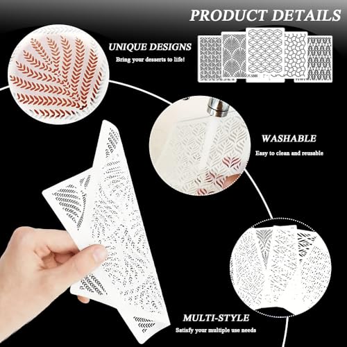 6 stuks Cake Decoratie Sjablonen, Holle Lace Design Embossing mallen Herbruikbare Cake Decoratie Boterroom Bloemen Cake Stencils Cake Relief Sjablonen voor Verjaardag, Bruiloft, Partij 3