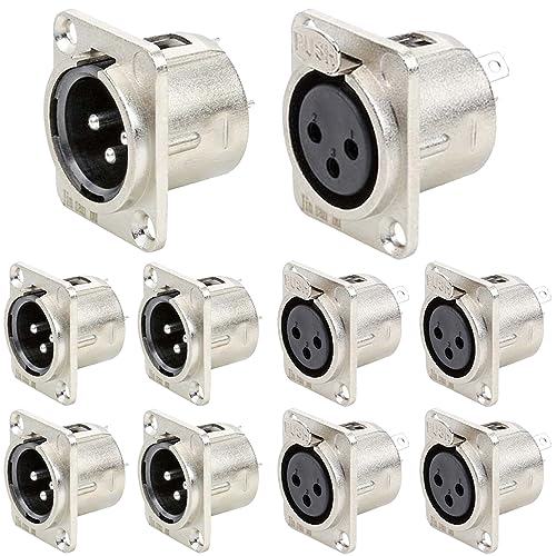 3-pins XLR-plug, 3-pins XLR-plug en 3-pins XLR vrouwelijke montageadapter (10 stuks)