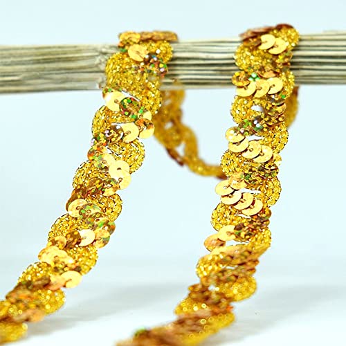 12 m 18 mm Glitter Sequins Lace Ribbon Sequin Band Gevlochten Decoratieve Band Decoratieve Band Manchetten Sequin Ribbons Trim Band Band voor DIY Naaikostuums Ambacht Decoraties Gold A