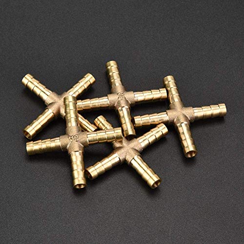 5 st. 4-Way T messing slang connector passen, Cross Barbed Plug lucht water olie gas brandstof 6/8/10/12mm (6mm) 3