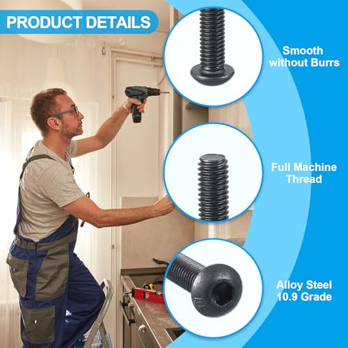 Verpakking van 50 Allen Schroeven M6-1x15mm Legering Staalkwaliteit 10.9 Allen Schroeven Volledige Machine Schroefdraad voor Auto Motorfiets Boot Montage Accessoires 3