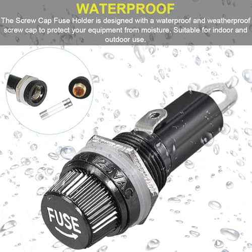 Fusehouders voor paneelbevestiging, 6 x 30 mm, 250 V, AC 10 A, 125 V AC 15 A, Fuse houder met zwarte schroefdop voor automatische stereoradio, huishoudelijke apparaten, Pak van 10 3