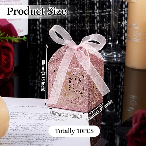 10 stuks 8,15 x 4,97 x 4,97 cm felroze doos voor bruiloftscadeaus mooie prezzie doos gehouden hart bloemen bruidstaart snoep dozijn voor gasten feest pistool dozijn bruiloft 4