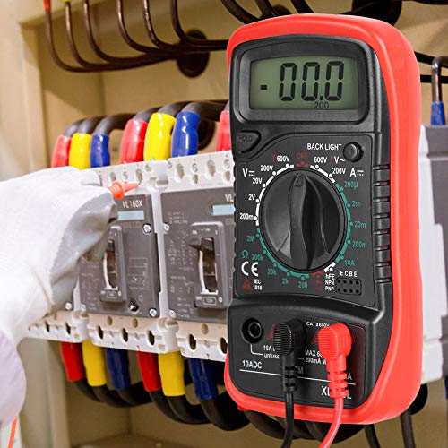 XL830L Draagbare digitale LCD multimeter, Voltmeter Ammeter Ohmmeter stroomspanningstester, hoog nauwkeurig gereedschap met LCD-weergave, gegevensopslag, (XL830L rood)