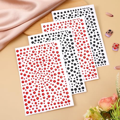 Rode en zwarte zichtsstenen, zelfklevende straset, Haarstenen met pincet, 3/4/5/6 mm, zichtssieraden voor Halloween, make-up, festivals en doe-het-zelf knutselwerk 3