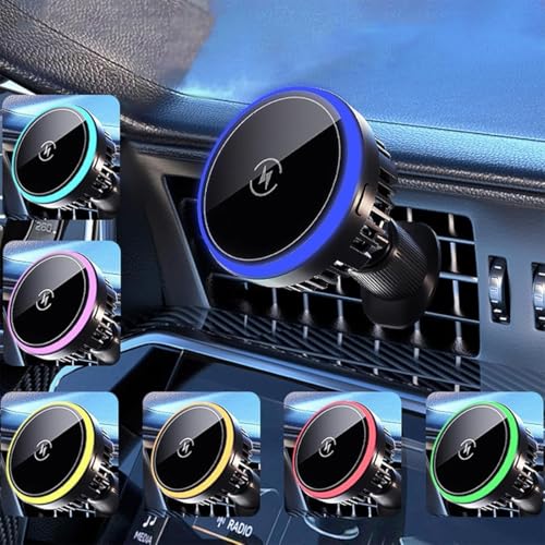 Magnetische autotelefoonhouder Draadloze oplader 15w - Lucht Vent houder met RGB licht 360° verstelbare snelle opladen telefoon houder voor Iphone 12-15 Universeel 5