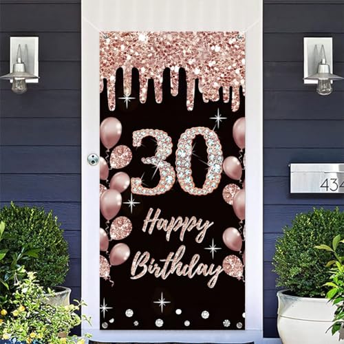 30e verjaardag decoratie voor vrouwen gelukkig 30e verjaardag poster deur banner zwart en rose stof teken muur / deur banner 30e verjaardag achtergrond banner vrouw verjaardag feest welkom teken 5