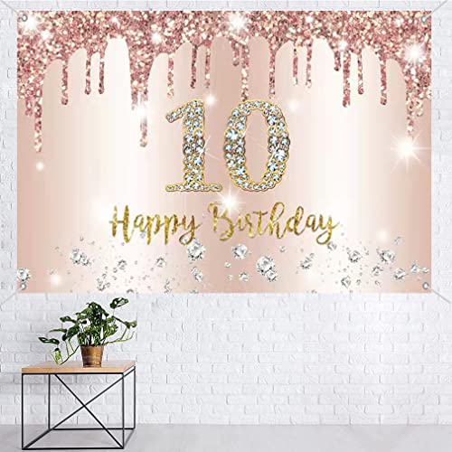 10e verjaardag meisje decoratie Banner Rose Gold,10e Verjaardag Stof Tekenposter Achtergrond Banner Meisje Verjaardag Party Decoratie 5