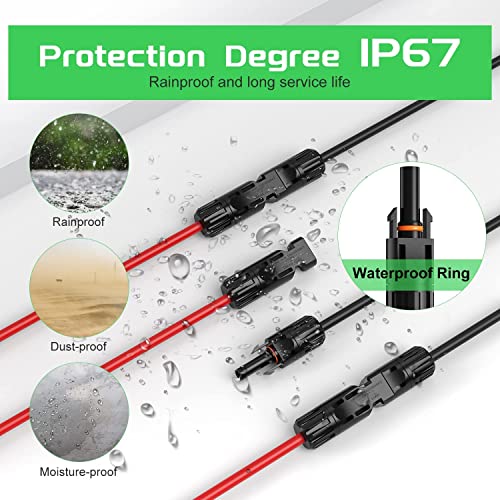 4 Pack Solar Cables, Y Plug, Solar Panel Plug Cable Connectors Plug Solar Cable Y Distributor Solar Plug voor Parallel Photovoltaic Socket Black/Red 4