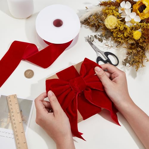 10 Yards/9,14 m fluwelen plint enkelzijdig, 5,2 cm ras vintage zeil fluwelen plint voor naaien maken doe-het-zelf ambachten geschenkverpakking boeketten beschikbaar, rood 3