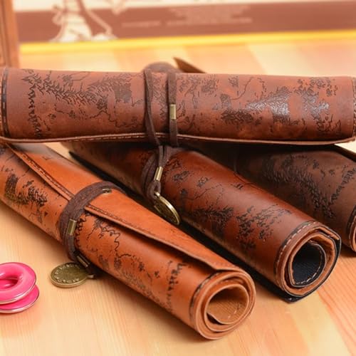 Zee Creative Treasure Map Retro Canvas leer grote capaciteit opgerolde potlood geval leuke eenvoudige schrijfbus Rolled Potlood geval 5
