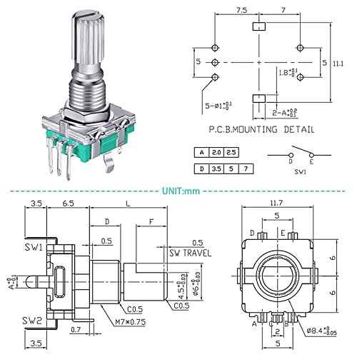 10 Set EC11 360 Degree Rotary Coder, 5 Pin EC11 Audio Digitale Potentiometer, Rotary Encoder Module met schakelaar en draaiknop voor auto-elektronica Multimedia Audio 3