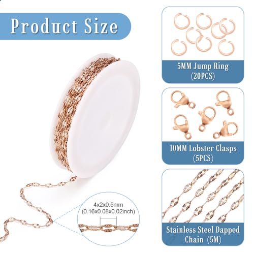 5m roestvrij staal gevlekte ketenen Rose Gold geraspte uitbreiding kettingen met kreeft Klauw sluiting Jump Rings voor armband ketting sieraden maken 3