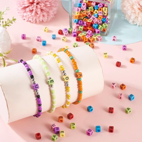 250 st Kubus Letters Acryl kralen A-E-I-O-U Clinker Letters Spacer Kralen 5 Kleuren 6mm Vierkante Opaque Alfabet Kralen Bulk voor DIY armband ketting sieraden maken