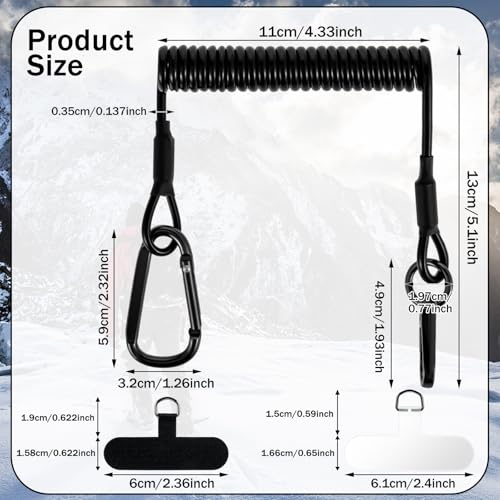 Reloqq 2 stuks Flexibele spiraalkabel, mobiele telefoonhouder, rugzak, telefoonband, mobiele telefoonhanger, mobiele telefoonhanger, zwarte intrekbare telefoon, zwart 5