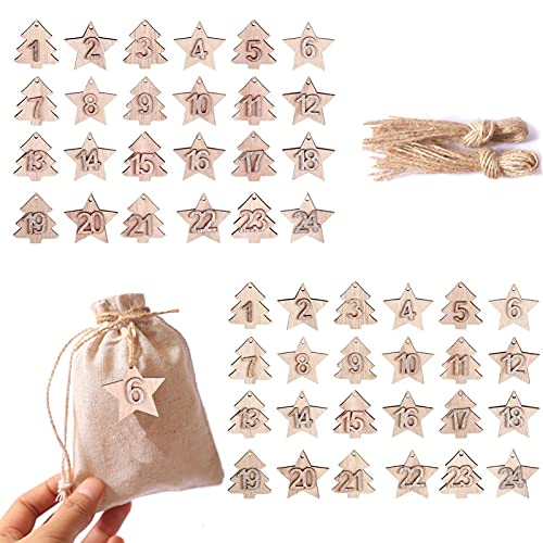 2 sests adventure kalender nummers hout nummer 1-24 kerstmis crafting star tree