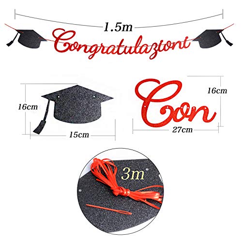 【Italian】Congratulazioni" garland glitter decorative paper banner for party decoration for hanging accessories (red)