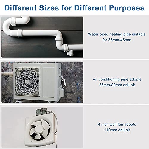 Hole Drill Bit Hole Saw Set, Wall Cement Hole Saws 10 Pieces Wall Core Boor Bit 35mm/40mm/50mm/65mm/82mm/110mm Uitbreiding SDS Plus Marapano 5