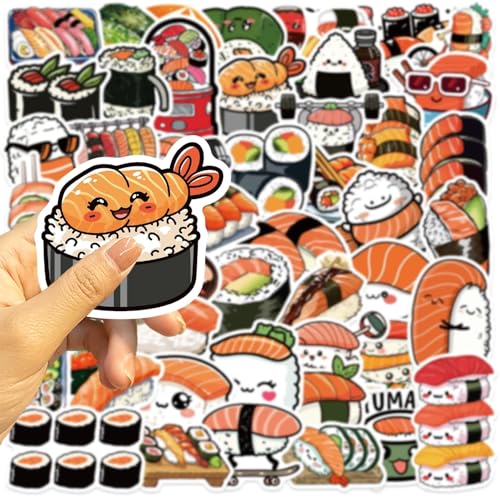 Sushi Stickers voor tieners en volwassenen, 50 stuks, Cute Sushi, Waterdichte Vinyl Sticker Set, Auto, Motorfiets, Fiets, Skateboard, Snowboard, Bagage, Laptop, Koffer, Helm, Motorfiets