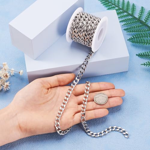 3M Facet messing Curb kettingen 10 x 6,5 x 1,8mm Diamond Cut kettingen Twisted dikke Link Extender Kettingen met Spool voor DIY ketting sieraden maken, Platinum 5