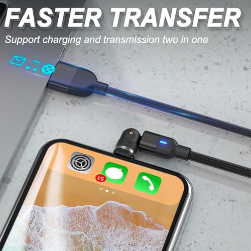 1 Pin Magnetische Charging Kabel, 540° Rotatable USB C Magnetisch Telefoonlader Kabel met LED-licht (2m+1m), met Type-C Magnetische Tips 5