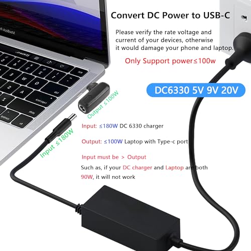 PD DC6330 naar Type C Power Adapter 100W DC 6.3mm x 3mm Bushing naar USB C Plug, Uilt-in met inductiechip voor tabletten 3