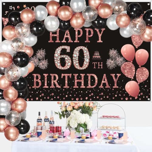 60e verjaardag decoratie voor vrouwen, roze glitter vlekken stof teken poster verjaardag feest decoratie, 60e verjaardag achtergrond banner vrouw, 60e verjaardag feest decoratie 3