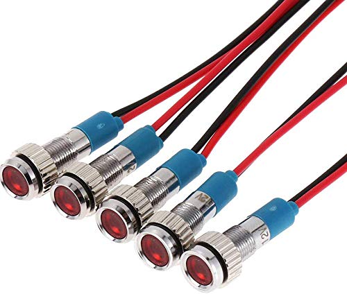 5 st 6mm 1/4inch LED Metalen Indicator Licht 12V Waterdichte Signal Lamp Pilot Dash Directional Auto Truck Boat met draad (rode kleur) 4