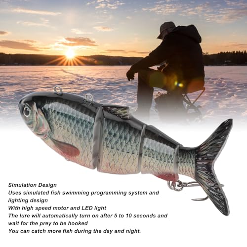 Elektrische lokken, oplaadbare Meervoudige Joint Zwemmen Bait met LED-licht voor het vissen, Lifelike Automatic Zwemmen, Onderwater Green Light Emissie