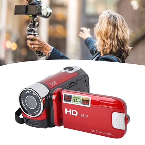 Handheld Video Camcorder, 1080P 16MP DV Camera 2.7in TFT Draaibare scherm 16x Vloggen Video voor Kinderen Digitale Zoom met USB Kabel Black Mini DVD Speler (rood) 4