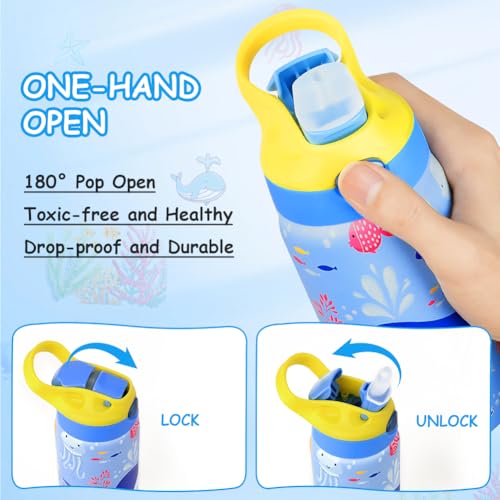 350ml/12oz Kinder Roestvrij stalen waterfles met stro, Vacuum Geïsoleerde Waterflessen, BPA Gratis, Flip Sport Waterfles, Metalen Leakproof Kleine Fles voor Jongens Meisjes Peuters