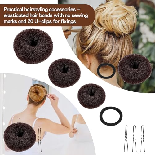 35 st. Bun Pillow Donut Hairmaker Set Bun Shape Hair Styling Accessoires 10st Chignon Bun Maker met 5 elastische haarband en 20 U vorm haarspelden (Brown) 4