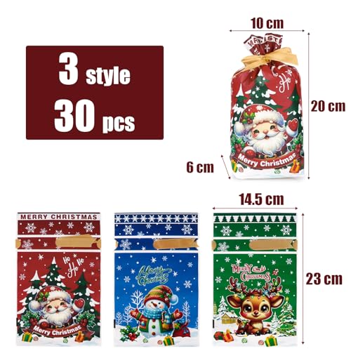 Kerst Trekkoord Zakken Set 30 Stuks - Xmas Gift Multipack Met String voor Plastic Present Geschenken Treat Supply