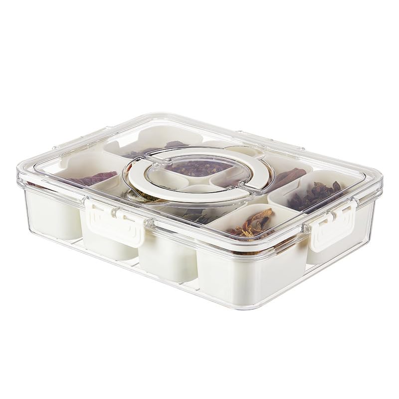 Gedeelde Tray, 8 Compartments, Snack Box, Worst Container, Transparante Voedsel Organisator, Spice Box met deksel en handvat voor zoetigheden, groentefruit 4