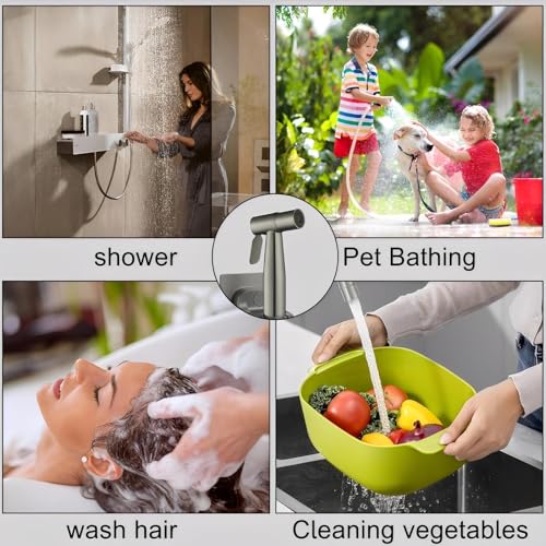 Hoge druk Nozzle Hand Douche Toilet met 2 m Roestvrij stalen slang, 304 Roestvrij stalen Bidet Sprayer voor Toilet, Donkergrijs, Hand Bidet Spray Kit, voor Badkamer, Keuken, Hotel 5