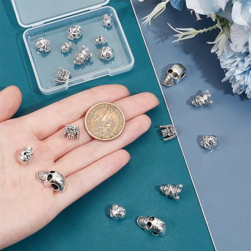 24st Legering Schedel kralen, 6 Styles Antiek Zilver Tibetaanse Style Skeleton kralen Halloween Duivel hoofd kralen gotische punk stijl lose spacer kralen voor sieraden armband maken 3