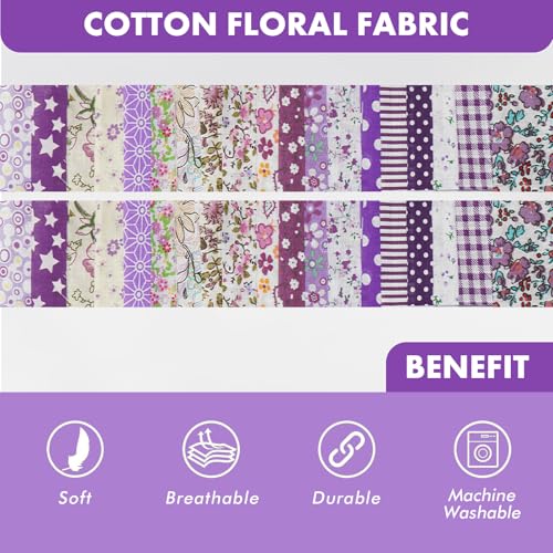 40 Rolls Katoen Quiltstof Bloempatronen, 20 Styles Pre-Cut 2.5 x 19.69 Inch Fabric Strips voor DIY Crafts Naaien, Poppenkleding, Kussendecoratie (Paars 6x50cm, 2 5
