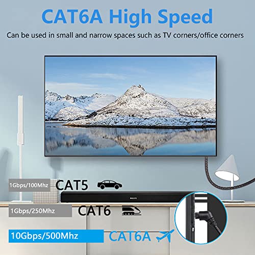 360°Rotation CAT6A Ethernet Kabel, Recht naar rechts hoek, High Speed 10Gbps 500Mhz Network Cord, Soft Nylon Net LAN, Super Light Cord, UTP afgeschermd Twisted Pair voor PC, Router 5