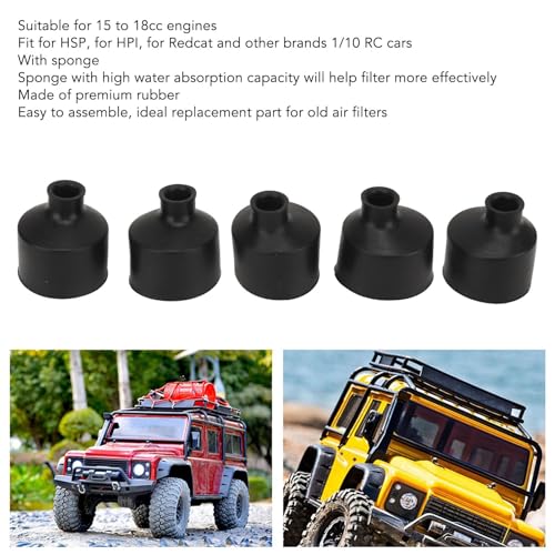 High Performance RC Air Filter, Geschikt voor HSP, HPI, Pack van 5 luchtfilter met sponge Rubber, luchtfilter voor 1/10 RC Benzineauto's