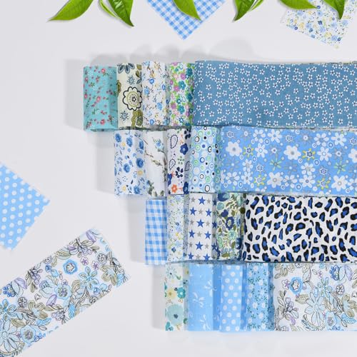 40 Rolls Katoen Quilting Stof Bloemen Patronen, 20 Styles Pre-Cut 2.5 x 19.69 Inch Fabric Strips voor DIY Crafts Naaien, Poppenkleding, Kussendecoratie (Blue(blue 6x50cm, 2 5