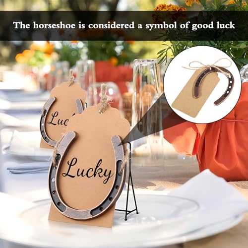 8 stuks hoefijzers gelukkige charme set, hoefijzer decoratie set, 6 x 7 cm, gelukkige charme, hoefijzer, geschenk met hennep touw, kraftpapier hanger, geschikt als een geschenk om goede wensen uit te drukken 5