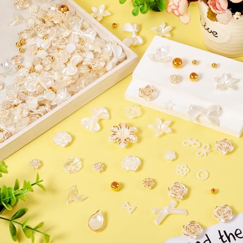 93 st Assorted Acryl kralen Bloem Bow Spacer Kralen Golden Spring Bloemen Lose Spacer kralen Bulk voor ketting sieraden armband Telefoon Belt oorbellen DIY Vrouwen 4