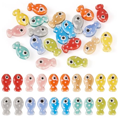 10 Kleuren Vis Keramische kralen Ocean Sea Beach Animal Kralen Porselein Kleine zomer 19.5x11mm kralen voor DIY sieraden maken ketting armband sleutelhanger accessoire 20Scs