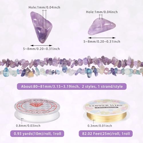 2 onderdelen natuurlijke edelsteen kralen fluoriet & amethist Chip sieraden kralen Natuurlijke onregelmatige stenen kralen met elastische draad koperdraad voor DIY ambachten armband ketting 4